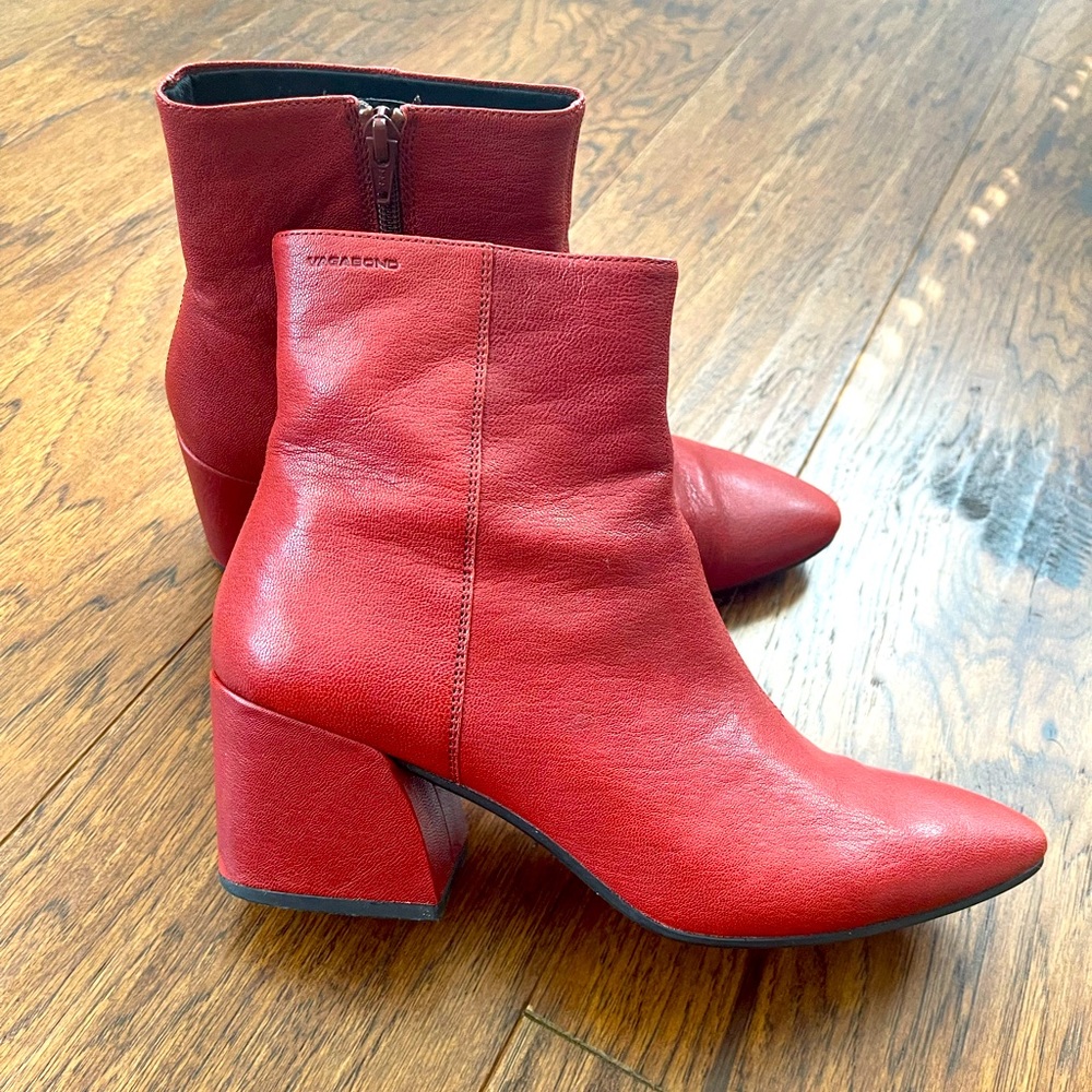 Vagabond Olivia Cherry Red Leather Ankle Boots